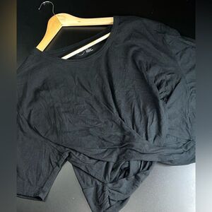 Aerie Cropped Wrapback Black Short Sleeve Top Size XL GUC